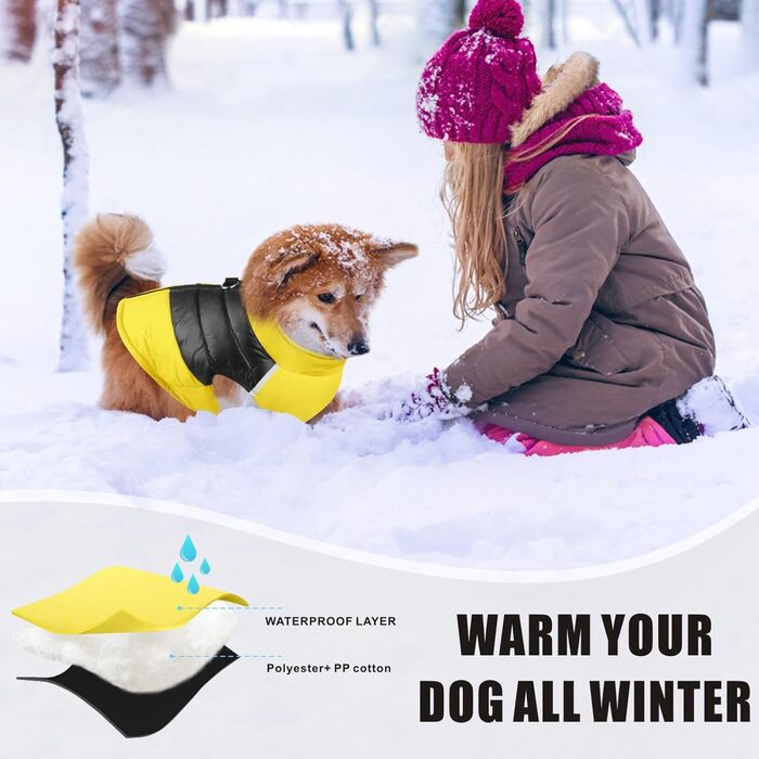Теплий зимовий одяг для собак Idepet: водонепроникна куртка для маленьких, середніх та великих собак, жовта