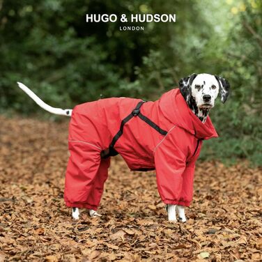 Зимовий теплий костюм-куртка для собак Hugo & Hudson, червоний, розмір L55, вітронепроникний, з капюшоном та пряжками для повідця