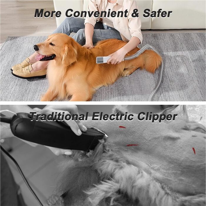 Професійний набір для грумінгу собак та котів: машинка для стрижки з пилососом, щітка, 6 інструментів, 13000 Pa, тиха робота, видалення шерсті