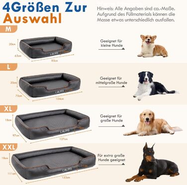 Ортопедичне ліжко для собак Caliyo, великі породи – подушка для собак з екошкіри, водонепроникна та пральна, з піною з пам'яті, диван для собак з 4 бортиками, килимок для собак 127×97×18CM, чорний L 127×B 97×H 18 cm Чорний