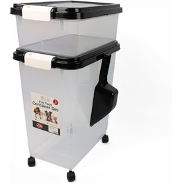 DIVCHI Контейнер для зберігання корму для тварин 3 шт. з мірною ложкою, для собак, котів, чорний