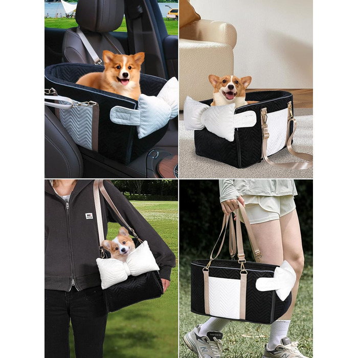 Автокрісло для собак маленьких порід, переносне автокрісло з м'яким, пральним подушками, для консолі авто, чорне (до 5,9 кг)