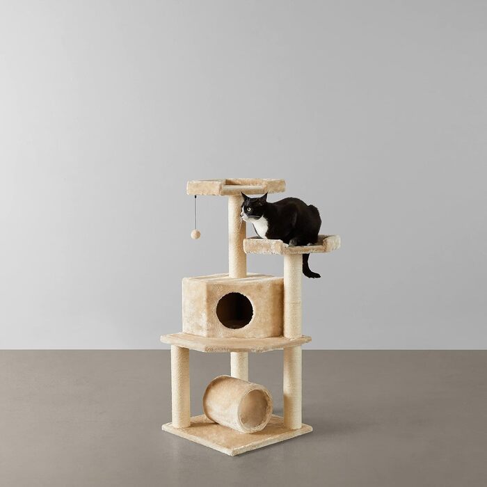 Дряпак для котів Amazon Basics з тунелем і стовпчиком, X-Large, 48×48×109 см, бежевий