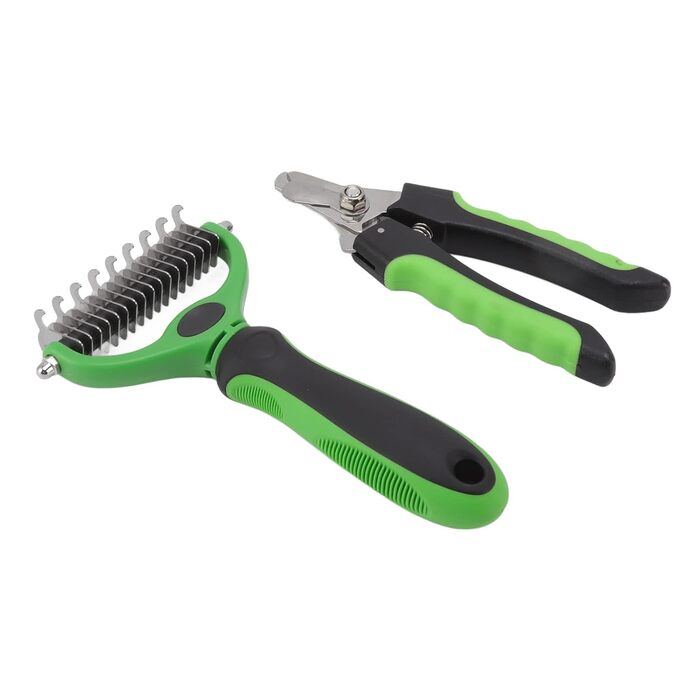 Гребінець для собак та котів Unterwollkamm - двосторонній, з обрізачем для нігтів, з нержавіючої сталі, ергономічна ручка. Ефективне видалення шерсті, ніжний до шкіри.