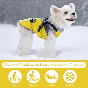 Водонепроникний зимовий одяг для собак Savlot: тепла куртка та вітрозахисний костюм для маленьких та середніх собак з шлейкою. Відображаючий дизайн (L, жовтий + сірий)