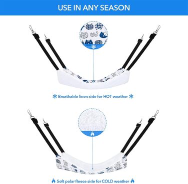 Підвісна лежанка для котів Pedgot, 60x50 см, з регульованими ремінцями та гачками, двостороння, для кліток