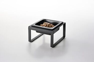 Миска для корму тварин Yamazaki 5817 Tower на підставці, чорна, сталь/кераміка, мінімалістичний дизайн, 15 x 15.5 x 10 см