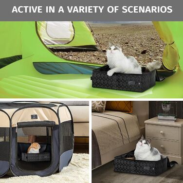 Портативний туалет для котів Petsfit - дорожній, складаний, легкий у чищенні (40x30x12 см, чорний з візерунком)