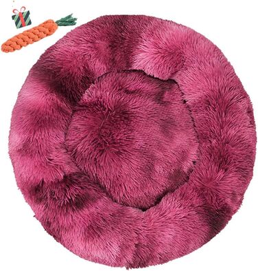 Кругле ліжко для собак FANSU з м'якого плюшу, коврик для котів, антиковзаюча база, розмір 80 см, Tie-Dye-Fuchsie