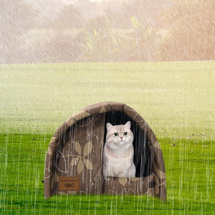 Зовнішній зимовий будиночок для котів Vinnypet, водонепроникний, теплий, складаний, з плюшевою подушкою, для бездомних і домашніх тварин, 54x42x36 см, коричневий