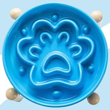 Миска для собак LE SERVETA Slow Feeder з кераміки, піднята, 3 миски, з дерев'яною підставкою, для собак середніх та великих порід, інтелектуальна миска-пазл (Блакитна)