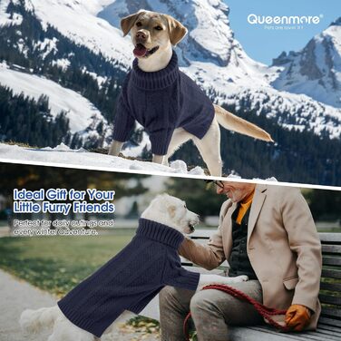 Теплий в'язаний пуловер для собак маленьких порід Queenmore (S, темно-синій)