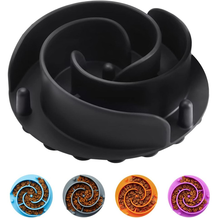 М'яка силіконова миска для собак, повільне годування, чорна, велика (L)