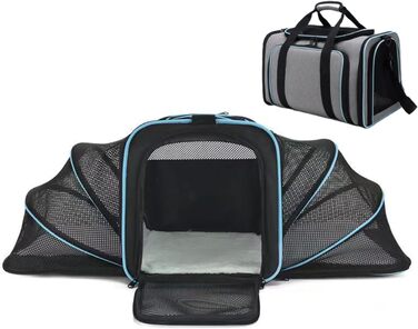 Транспортна переноска для котів та собак, велика, 46x28x29 см, розширювана, сіра. Підходить для котів, собак, цуценят, авіаперевезень.