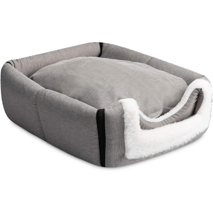 Кігтеточка-ліжко для котів та маленьких собак Hollypet, сірий колір. Зручне ліжко-печера з льону 2-в-1, тепле гніздо для котів та собак.