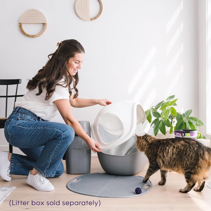LitterLocker Коробка-лоток для котів сірого кольору, елегантний та практичний дизайн, легке очищення, з совочком (Купол - Білий)
