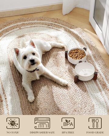 Миска для собак Malacasa з підставкою з горіхового дерева, 450 мл, подвійна миска для собак та котів, для корму та води, неслизька підставка, візерунок у вигляді п'ятипелюсткового клеверу та соти, 450 мл * 2