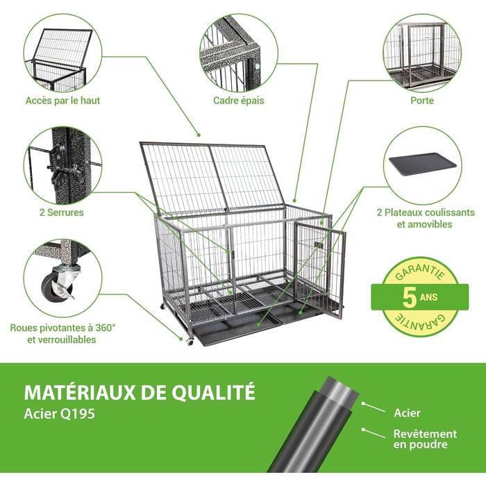 PAITSY Клітка для собак для дому MouvedyXL, 123x79x84 см, 2XL транспортна переноска з фіксованими колесами, складна, 2 двері, знімний піддон