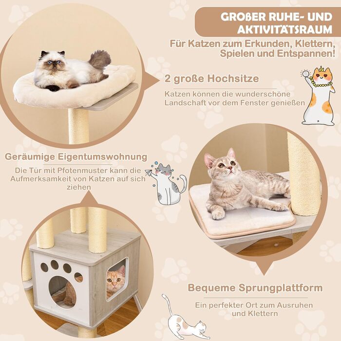 Кігтеточка для котів Costway 6-ярусна, 176 см, з лежаком, будиночком та аркою, сіра