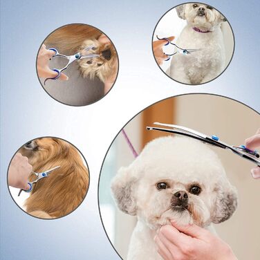 Набір для грумінгу собак та котів Gimars 3 в 1: професійні ножиці з титановим покриттям, безпечні наконечники, прямі, вигнуті та тонкі ножиці, гребінець