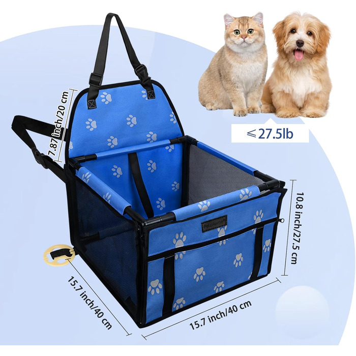 PetsHome Автокрісло для собак, водонепроникне, складне, оксфорд, підсилене 12 PVC трубками, для малих і середніх собак, дихаюче, для подорожей