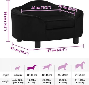 Софа для собак та котів, чорна, 67x47x36 см, плюшева, від vidaXL