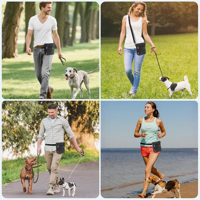 Лекарства для собак з магнітною застібкою, сумка для дресирування собак з знімною внутрішньою кишеню, багатофункціональна сумка для ласощів для собак зі змінним дозатором відходів, сіра (чорна)