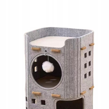 Закрите ліжко-печера для котів, двоповерховий будиночок сірого кольору