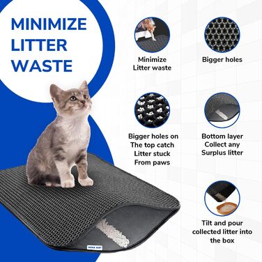 Килимок для котячого туалету SENA MAT, XL, двошаровий, екологічний, водонепроникний, для збору наповнювача, чорний, 61x89 см