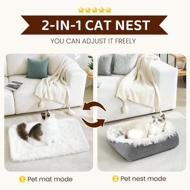 М'яке ліжко для котів, 60x45 см, плюшеве, для котів та маленьких собак, 2 в 1, тепле гніздо, ліжко-мішок, ковдра для котів, миється, розмір 91x71x3 см