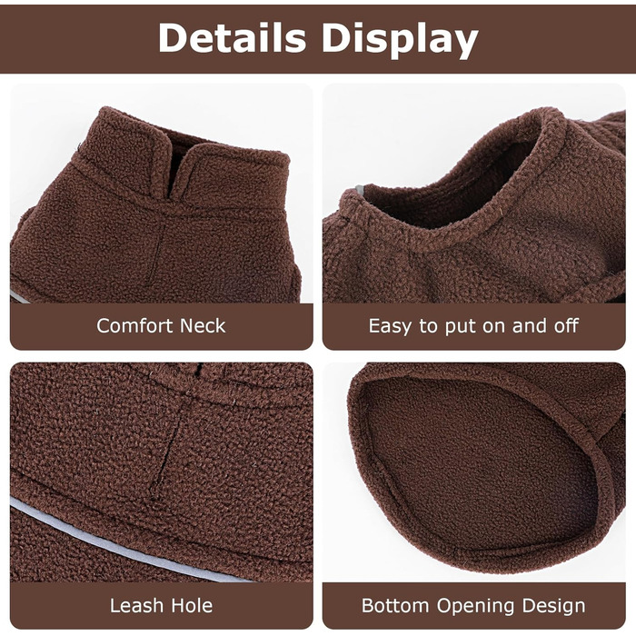 Тепла флісова жилетка для собак, пудель, дівчатка чи хлопчики, теплий пуловер, фліс, жилетка для цуценят, м'яка, еластична, тепла жилетка, одяг для домашніх тварин (Колір: Коричневий, Розмір: XXS) XX-Small Коричневий