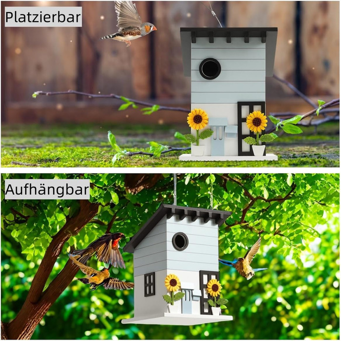 Дім для птахів JUJOYBD - дерев'яний годівниця для птахів у стилі кантрі, для саду, балкону та тераси, з отвором 33 мм