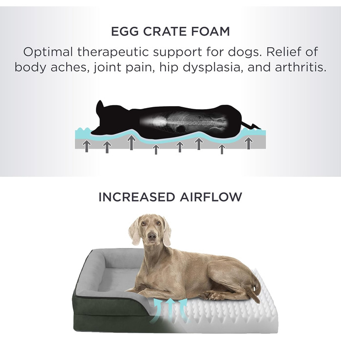 Ортопедичне ліжко для собак BEDSURE - 122x89 см. М'яке ліжко-софа для великих собак з піною у формі яйця, миється, не ковзає, колір: зелений.