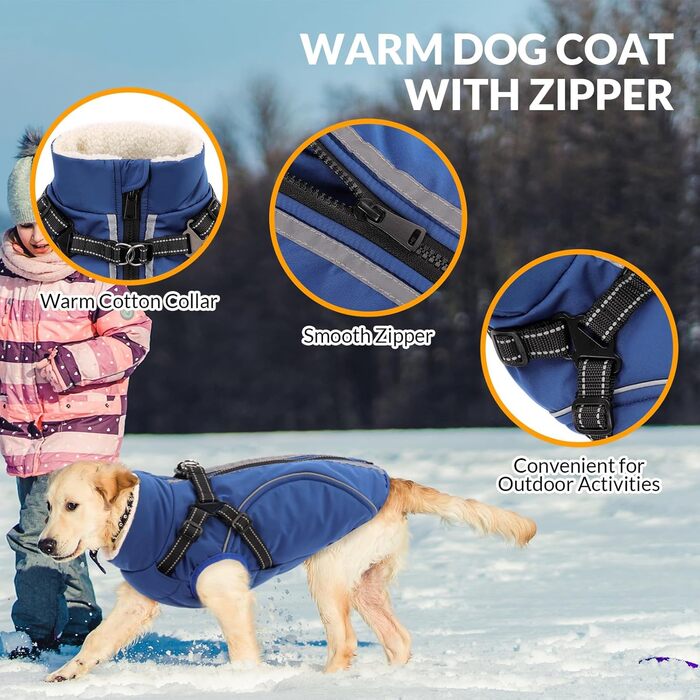 Теплий зимовий одяг для собак CITE TOILE: куртка з блискавкою, захист від вітру, світловідбиваючі смуги, повдішок, розмір XXL, блакитний
