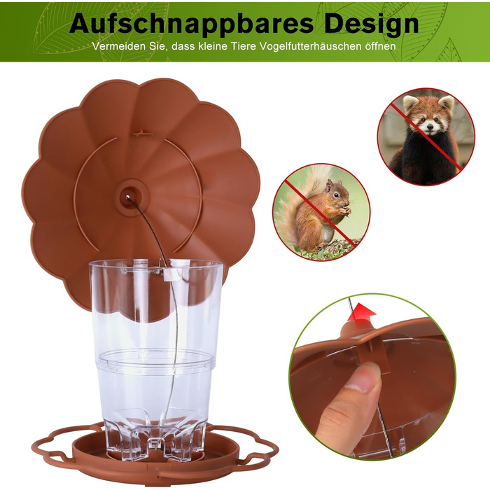 Кормушка для птахів на підвіску, 820 мл, складана, вологостійка, пластикова, для балкона та саду (колір: коричневий)