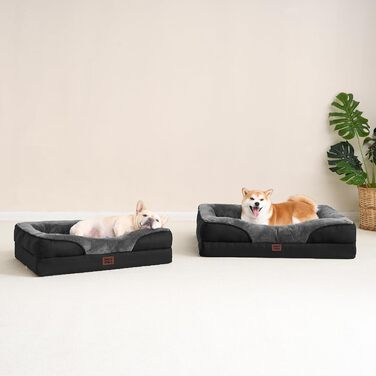 Ортопедичне ліжко для собак середніх порід EHEYCIGA, 91x68x17.5 см, з Memory Foam, вологостійке, з 4 бортиками, сіре/чорне