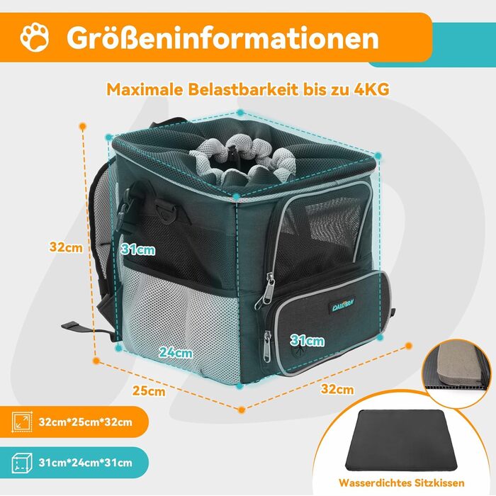 Корзина для собак на велосипед до 3 кг, з кріпленням Φ53 мм, рюкзак-сумка на плече, автокрісло з дихаючою сіткою, водонепроникне сидіння для маленьких собак