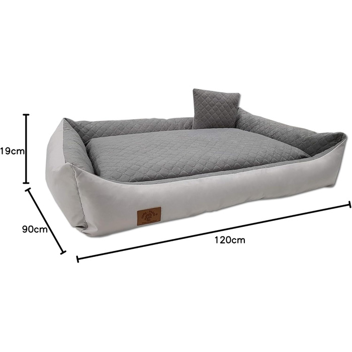 Ліжко для собак Odolplusz XXL - велике ліжко-софа для собак, м'яке собаче ліжко з подушкою | Знімний та пральний чохол [120x80 см, сірий] Сірий L 120 x W 90 x H 19 см