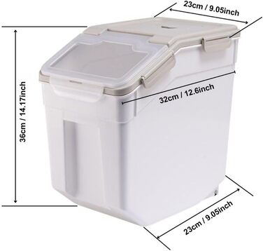 Контейнер для зберігання корму для собак, зерна, рису, борошна: вологостійкий, пластиковий, з кришкою-замком та колесами (сірий)