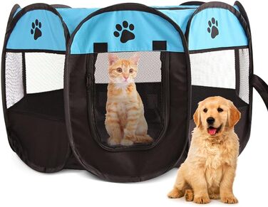 Клітка-забіг для цуценят та тварин, 74x74x43 см. Клітка-вольєр для собак, котів, кроликів та дрібних тварин для використання в приміщенні та на вулиці (Рожева) (Синій восьмигранний)