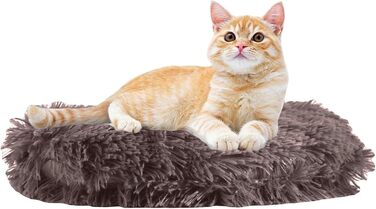 Кругла плюшева подушка для котів та собак RICHRAIN, теплий килимок, м'яка та зручна, 60 см, білий/кавовий