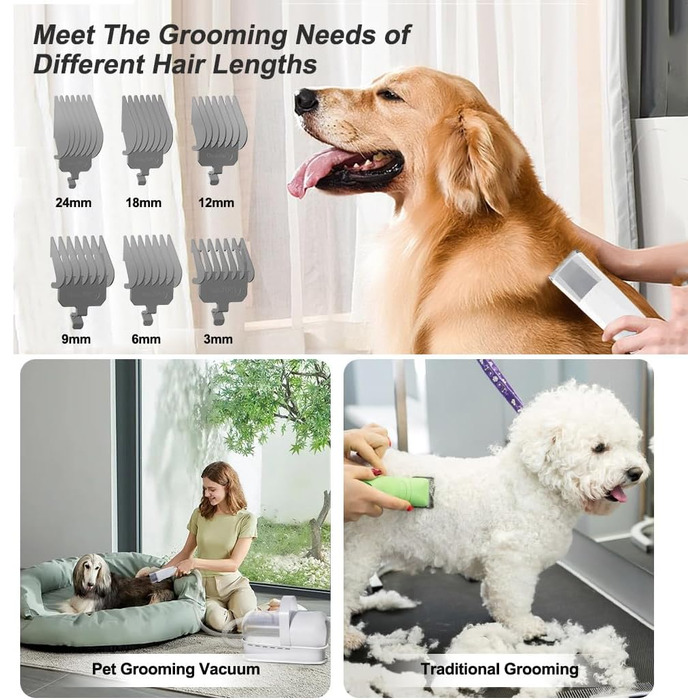 Набір для догляду за шерстю домашніх тварин: пилосос, видалення шерсті, 7-в-1 інструменти + професійна машинка для стрижки. Підходить для всіх пухнастих улюбленців (білий)