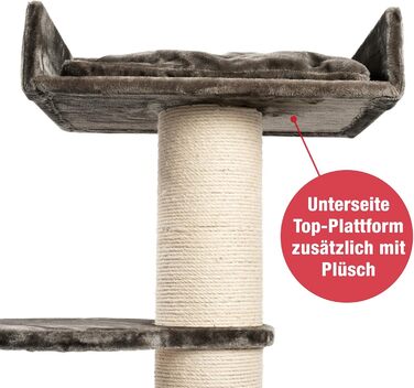 Котячий дряпак JAMAXX Premium XXL 155 см для великих і важких котів, стовбур 20 см, товста основа 4 см, плюш сірий-коричневий, кішковий комплекс