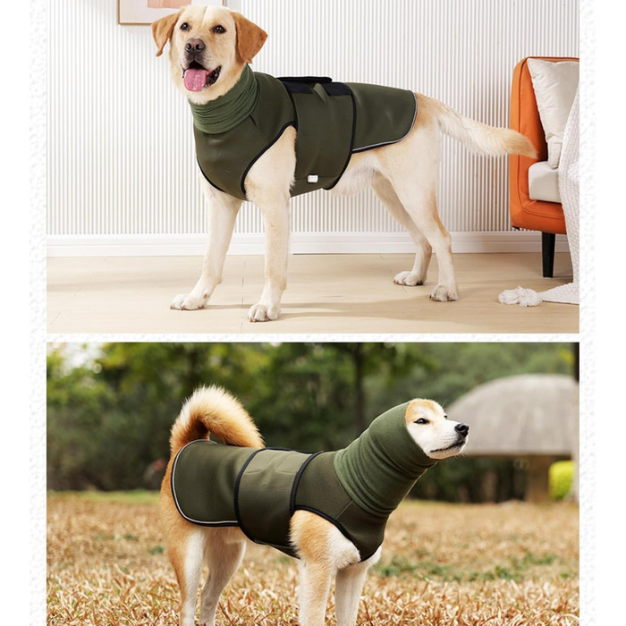 Заспокійлива накидка для собак Yanucy 2-в-1: накидка від тривоги та капюшон для захисту вух. Зменшує страх під час феєрверків та грози. (Зелений, Синій, L)