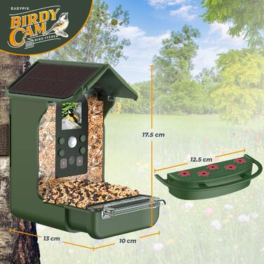 Пташина годівниця з камерою EASYPIX BirdyCam, сонячна енергія, автоматичне HD-відео та фото, кормушка для саду