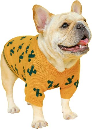 Пуловер для собак та котів на Новий рік, вітростійкий, теплий зимовий одяг для маленьких, середніх та великих собак та котів (пуловер кактус, L)