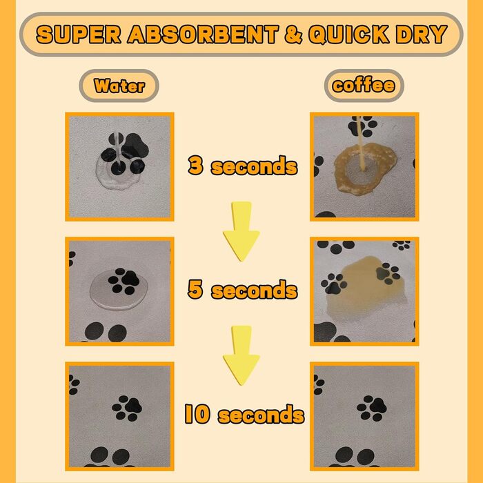 Килимок для годування собак, вбираючий, для корму та води, без плям, швидковисихаючий, з антиковзаючим покриттям, з принтом лап, темно-сірий, 44*75 см