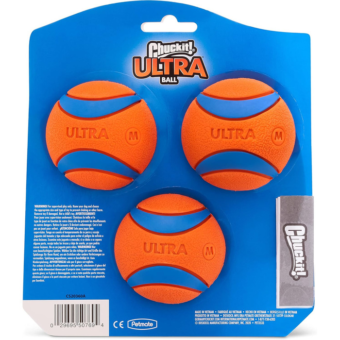 Chuckit! Ultra Ball – іграшковий м'яч для собак, міцний гумовий, високий відскок, плаваючий, сумісний з пусковим пристроєм, 3 шт, розмір M