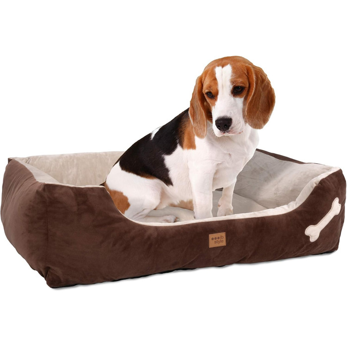 Крісло-лежанка для собак Buddy, лежанка-кошик, собаче ліжко, місце для сну середніх собак, диван для собак, знімний чохол, M (85x70 см), коричневий