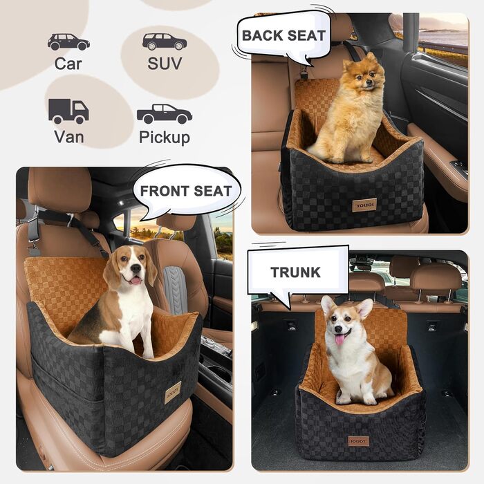 Підвищення для собак JOEJOY - комфортне автокрісло для маленьких та середніх собак до 15,9 кг, з memory foam, знімний, пральний чохол, переносна, безпечна подорож, колір коричневий